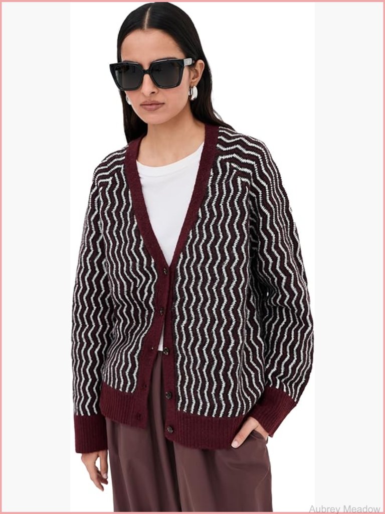 Women's Zigzag Pattern V-Neck Long Sleeve Pullover Sweater